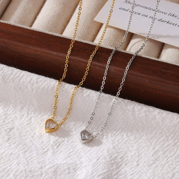 Wholesale Titanium Steel Heart Pendant Necklace For Women Electroplated Minimalist O Chain