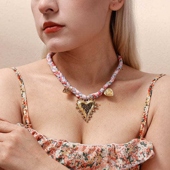 Wholesale Titanium Steel Heart Pendant Necklace With Twist Chain For Women Electroplated Design