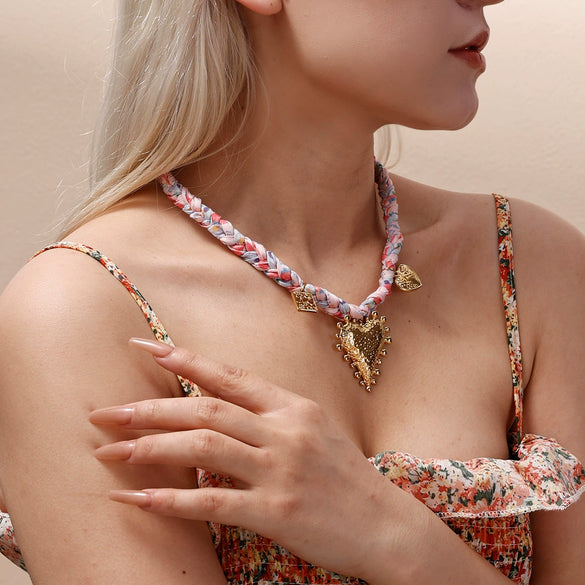 Wholesale Titanium Steel Heart Pendant Necklace With Twist Chain For Women Electroplated Design