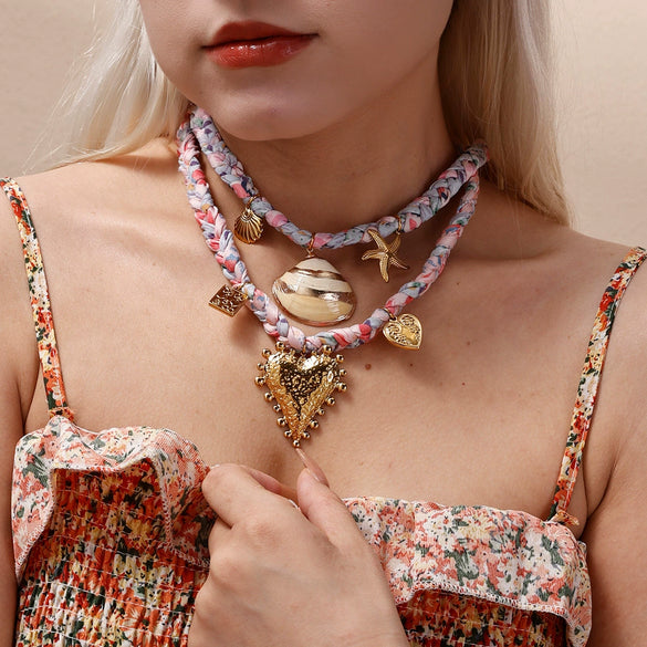 Wholesale Titanium Steel Heart Pendant Necklace With Twist Chain For Women Electroplated Design