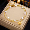 Wholesale Titanium Steel Heart Shape Butterfly Pearl Pendant Anklet For Women