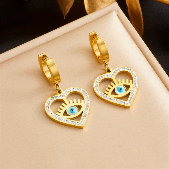 Wholesale Titanium Steel Heart Shape Diamondembedded Electroplated Women's Fashion Pendant Earrings