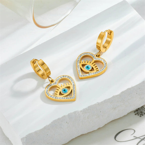 Wholesale Titanium Steel Heart Shape Diamondembedded Electroplated Women's Fashion Pendant Earrings