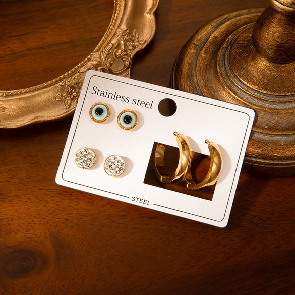 Wholesale Titanium Steel Heart Shape Earrings Set Simple Style With Electroplating For Women
