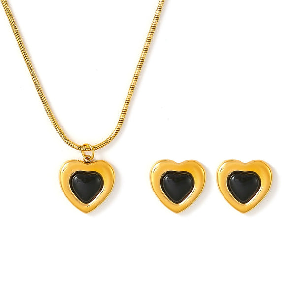 Wholesale Titanium Steel Heart Shape Electroplated Earrings And Necklaces Set Retro Minimalist Style Accessories