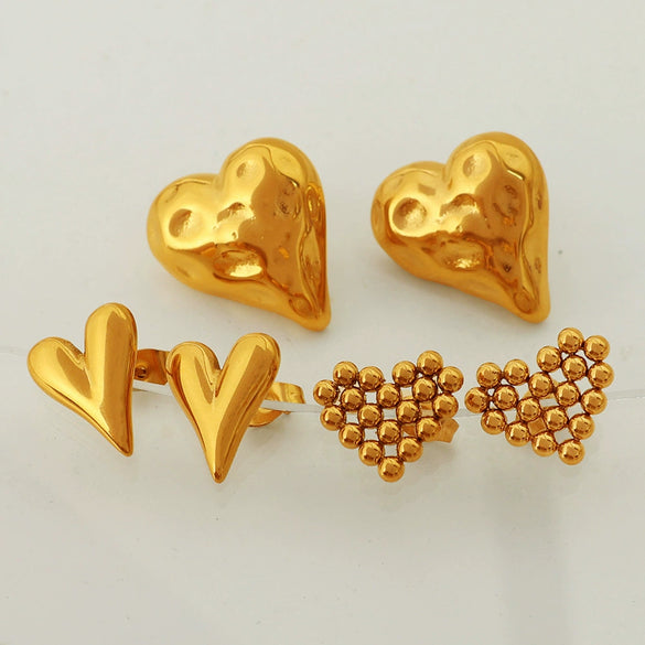 Wholesale 316L Stainless Steel Heart Shape Electroplated Earrings For Women