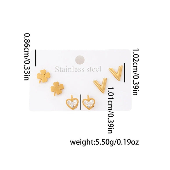 Wholesale Titanium Steel Heart Shape Electroplated Love Zircon Earrings Set For Women