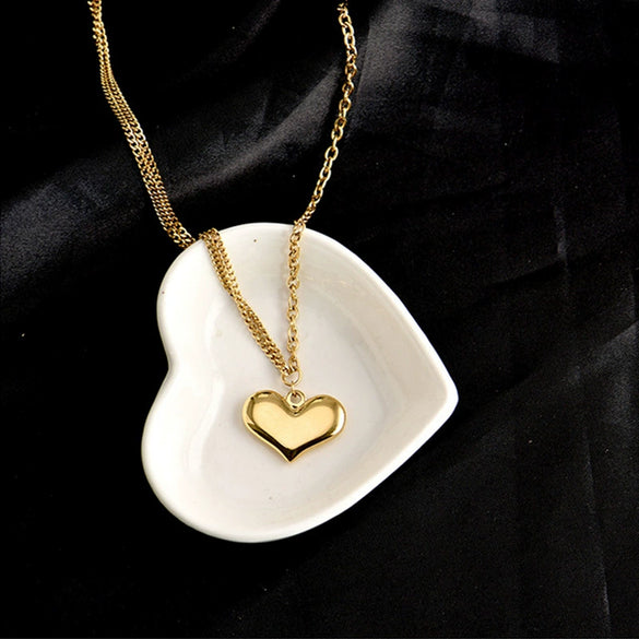 Wholesale Titanium Steel Heart Shape Pendant Necklace With Electroplating For Women