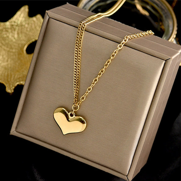 Wholesale Titanium Steel Heart Shape Pendant Necklace With Electroplating For Women