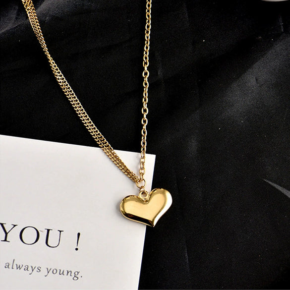 Wholesale Titanium Steel Heart Shape Pendant Necklace With Electroplating For Women