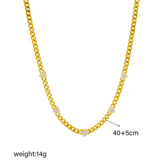 Wholesale Titanium Steel Heart Shaped Diamondembedded Electroplated Necklace For Women