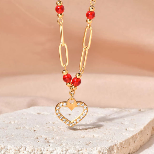 Wholesale Titanium Steel Heart Shaped Necklace With 18K Gold Plated Chain For Women Retro Style