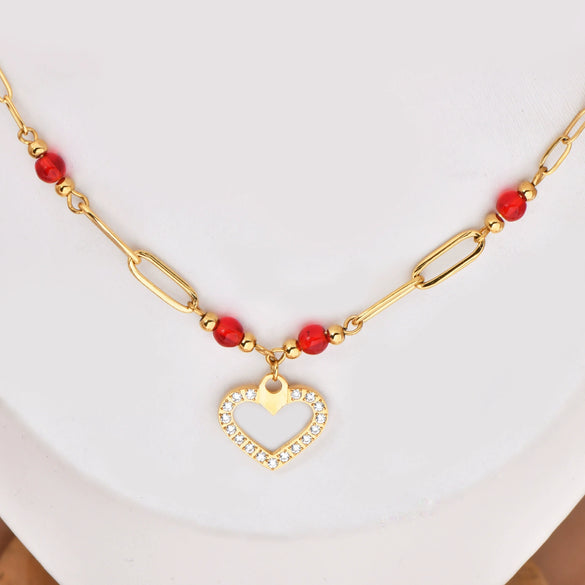 Wholesale Titanium Steel Heart Shaped Necklace With 18K Gold Plated Chain For Women Retro Style