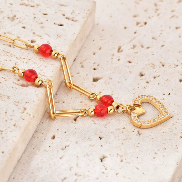 Wholesale Titanium Steel Heart Shaped Necklace With 18K Gold Plated Chain For Women Retro Style