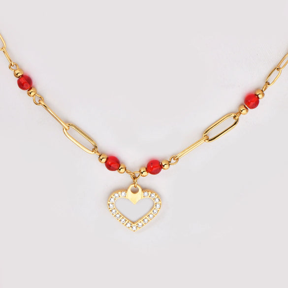 Wholesale Titanium Steel Heart Shaped Necklace With 18K Gold Plated Chain For Women Retro Style