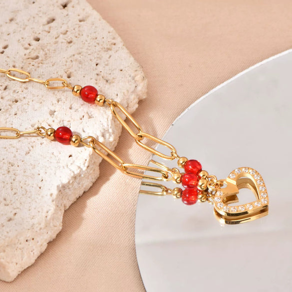 Wholesale Titanium Steel Heart Shaped Necklace With 18K Gold Plated Chain For Women Retro Style
