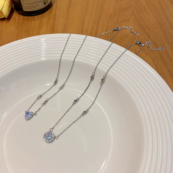 Wholesale Titanium Steel Heart Shaped Zircon Clavicle Chain Necklace For Women With Electroplating Treatment