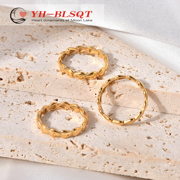 Wholesale Titanium Steel Heart Stacked Ring Geometric Style Electroplated Hand Jewelry
