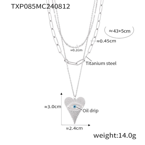 Wholesale 316L Stainless Steel Heartshaped Devil's Eye Pendant Earrings And Multilayer Necklace With 18K Real Gold Electroplating For Women