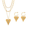Wholesale 316L Stainless Steel Heartshaped Devil's Eye Pendant Earrings And Multilayer Necklace With 18K Real Gold Electroplating For Women