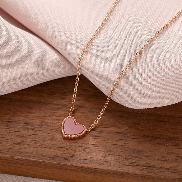 Wholesale Titanium Steel Heartshaped Doublesided Pendant Necklace For Women With 18K Rose Gold Plated And O Word Chain
