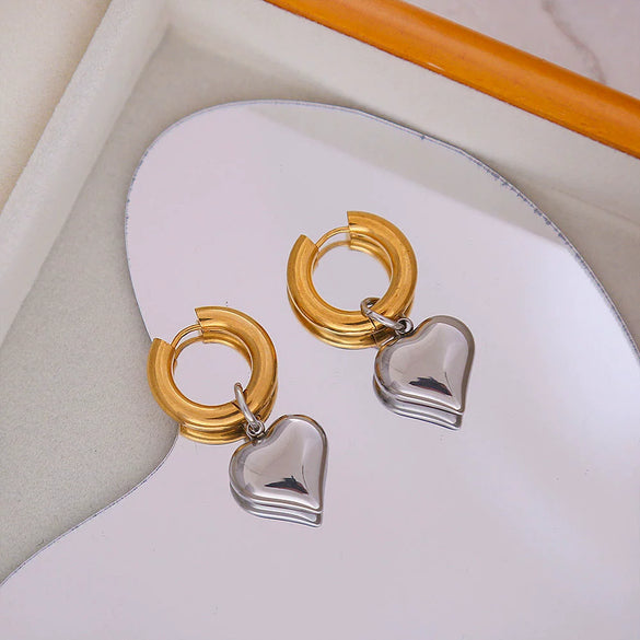Wholesale Titanium Steel Heartshaped Electroplated Detachable Earrings For Women