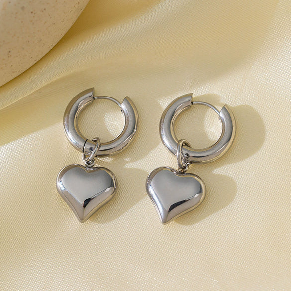 Wholesale Titanium Steel Heartshaped Electroplated Detachable Earrings For Women