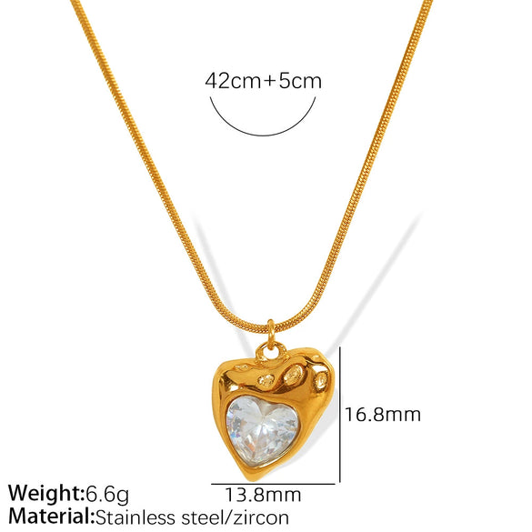 Wholesale 316L Stainless Steel Heartshaped Embossed Diamondinlaid Clavicle Chain Necklace Electroplated Women's Jewelry