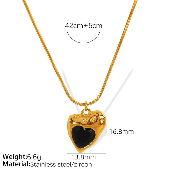 Wholesale 316L Stainless Steel Heartshaped Embossed Diamondinlaid Clavicle Chain Necklace Electroplated Women's Jewelry