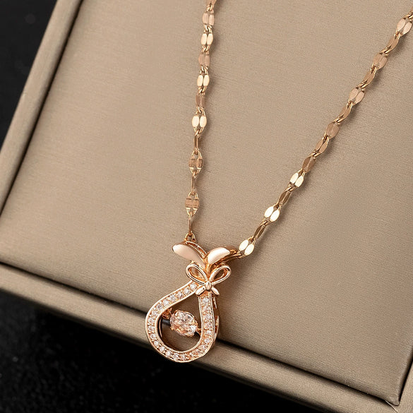 Wholesale Titanium Steel Heartshaped Fashion Simple Elegant Highend Jewelry Set With Diamonds