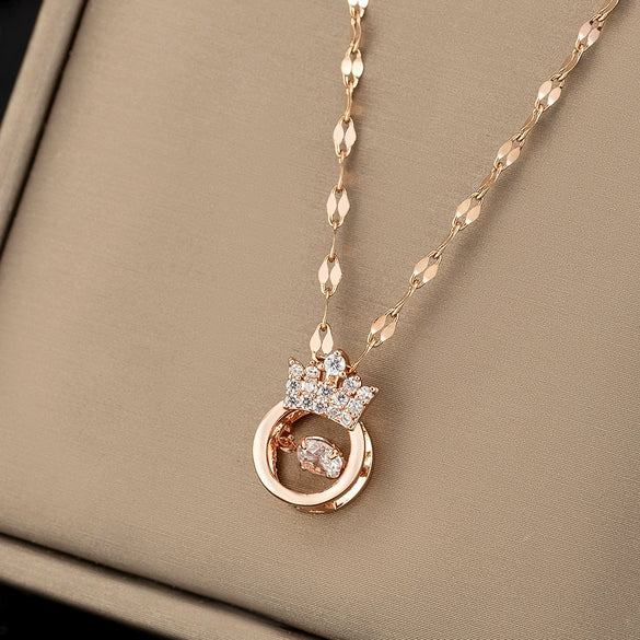 Wholesale Titanium Steel Heartshaped Fashion Simple Elegant Highend Jewelry Set With Diamonds