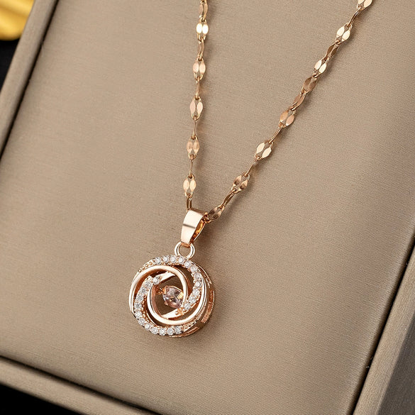 Wholesale Titanium Steel Heartshaped Fashion Simple Elegant Highend Jewelry Set With Diamonds