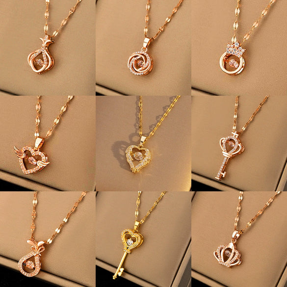 Wholesale Titanium Steel Heartshaped Fashion Simple Elegant Highend Jewelry Set With Diamonds