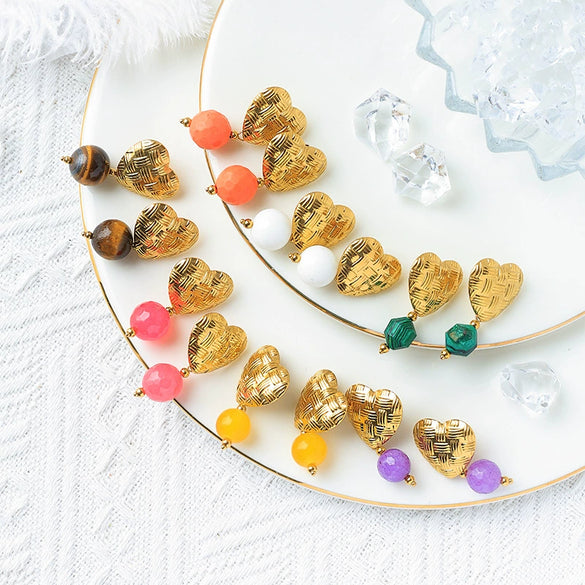 Wholesale Titanium Steel Heartshaped Geometric Minimalist Electroplated Women's Earrings