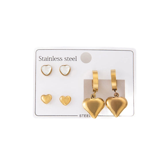 Wholesale Titanium Steel Heartshaped Simple Style Electroplated Women's Earrings Threepiece Set