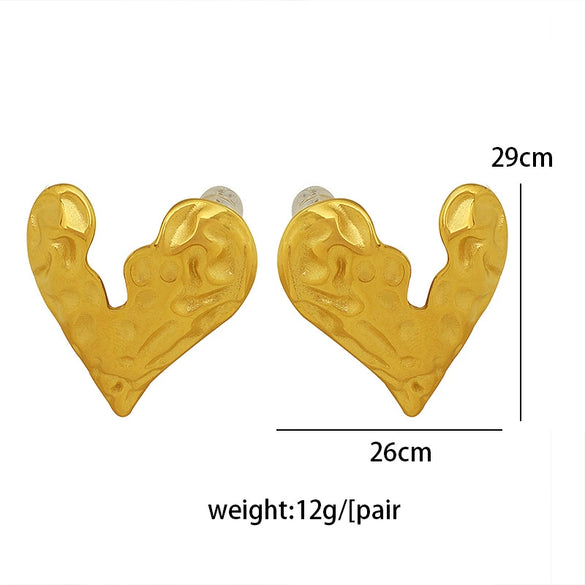 Wholesale 316L Stainless Steel Heartshaped Wave Pattern Electroplated Women's Ear Studs