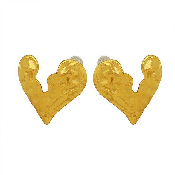 Wholesale 316L Stainless Steel Heartshaped Wave Pattern Electroplated Women's Ear Studs