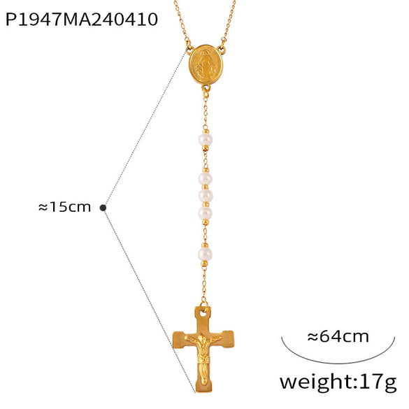 Wholesale 316L Stainless Steel Hip Hop Niche Vintage Geometric Round Cross Pendant Necklace Gold Plated