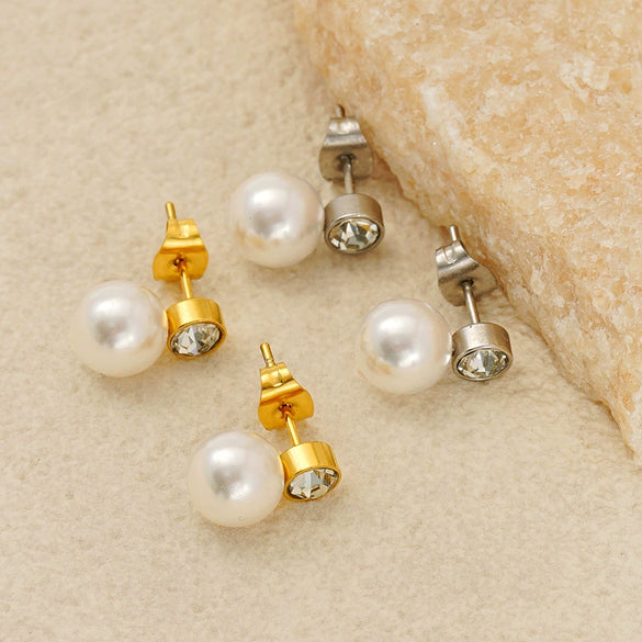Wholesale Titanium Steel Imitation Pearl Geometric Electroplated Earrings For Women