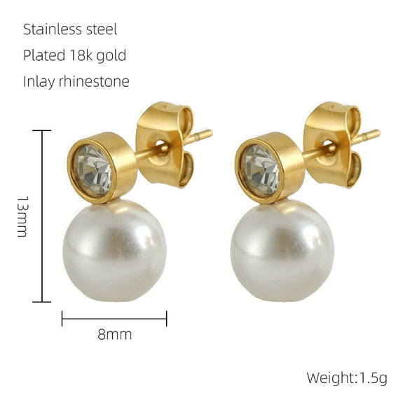Wholesale Titanium Steel Imitation Pearl Geometric Electroplated Earrings For Women