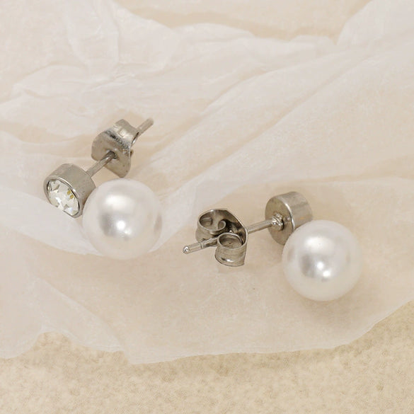 Wholesale Titanium Steel Imitation Pearl Geometric Electroplated Earrings For Women