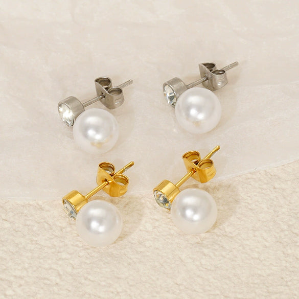 Wholesale Titanium Steel Imitation Pearl Geometric Electroplated Earrings For Women