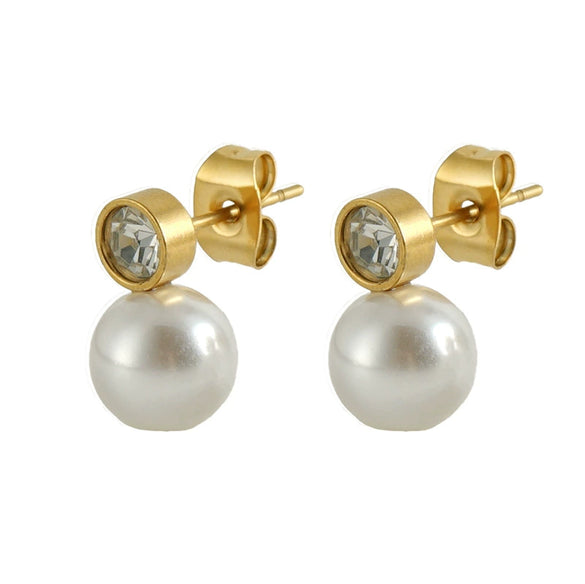 Wholesale Titanium Steel Imitation Pearl Geometric Electroplated Earrings For Women
