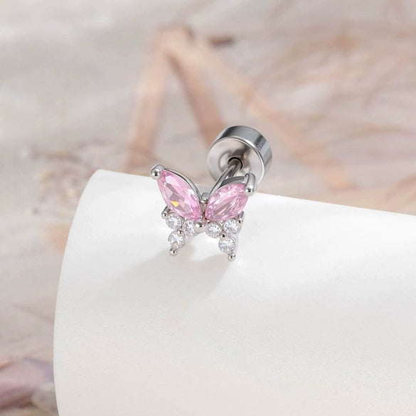 Wholesale Titanium Steel Inlaid Zircon Butterfly Women's Earrings Princess Style