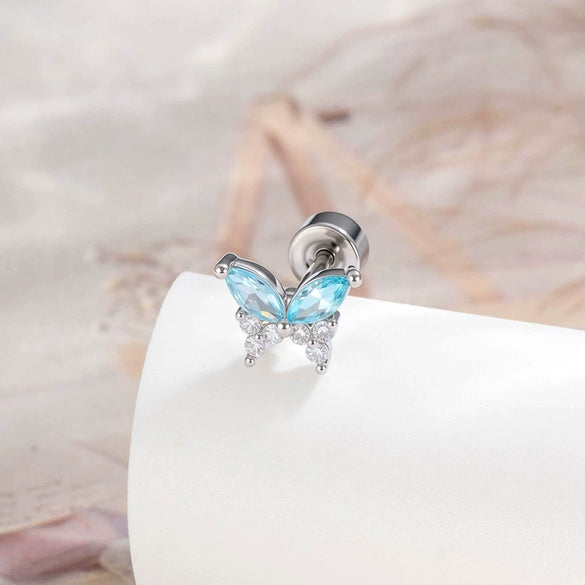 Wholesale Titanium Steel Inlaid Zircon Butterfly Women's Earrings Princess Style