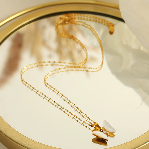 Wholesale 316L Stainless Steel Inlaid Zircon Butterfly Women's Fashion Sweet Style Necklace With Electroplating Treatment