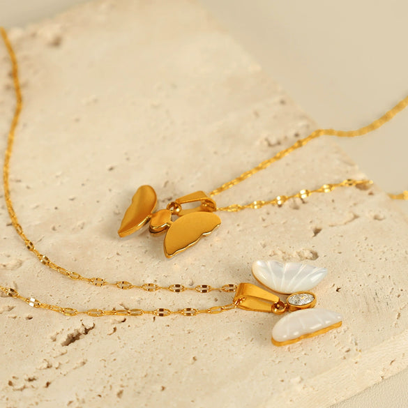 Wholesale 316L Stainless Steel Inlaid Zircon Butterfly Women's Fashion Sweet Style Necklace With Electroplating Treatment
