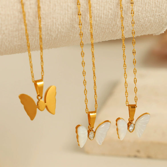 Wholesale 316L Stainless Steel Inlaid Zircon Butterfly Women's Fashion Sweet Style Necklace With Electroplating Treatment