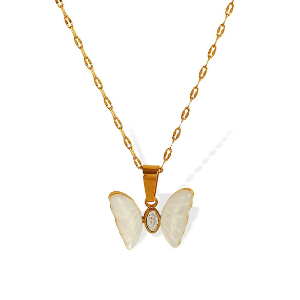 Wholesale 316L Stainless Steel Inlaid Zircon Butterfly Women's Fashion Sweet Style Necklace With Electroplating Treatment