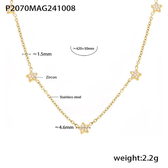 Wholesale Titanium Steel Inlaid Zircon Five Pointed Star Double Layer Clavicle Necklace With 18K Gold Electroplated Treatment For Women